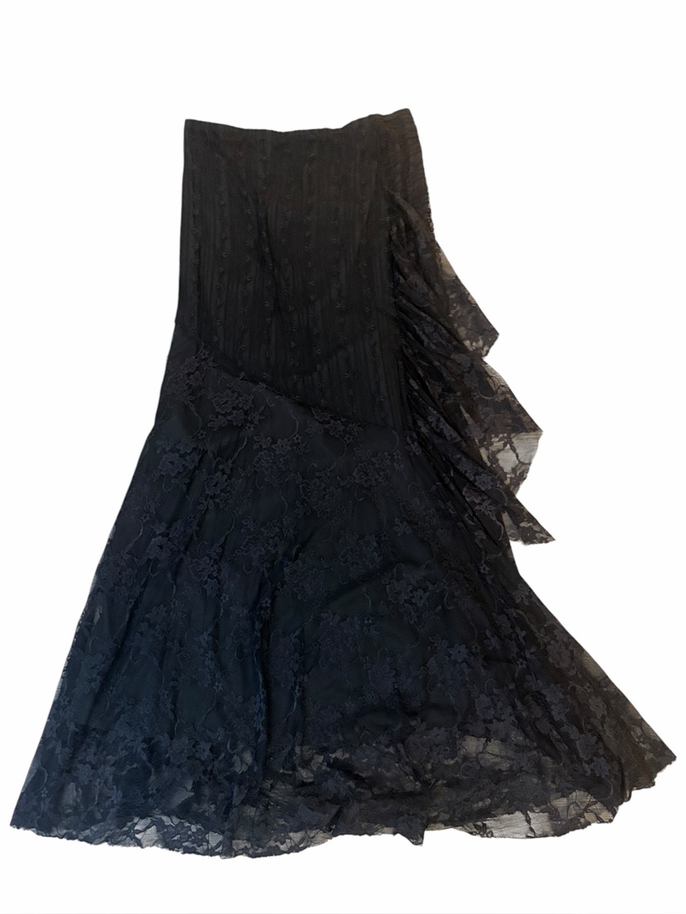 Halloween Whimsigoth Black Layered Lace Maxi Skirt Size Large Festival Costume